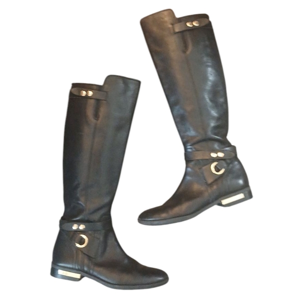 Vince Camuto Black Knee High Boots Womens Black Rifmding Boots Size 8.5 - Picture 1 of 12